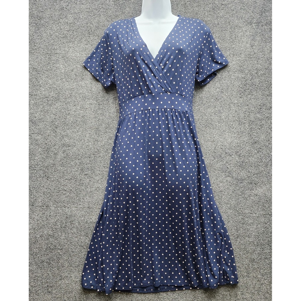 L.L.Bean Women Faux Wrap‎ Polka Dot Stretch Jersey Midi Dress Casual XL Regular